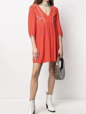 BA&SH Alma Smock Dress in Red